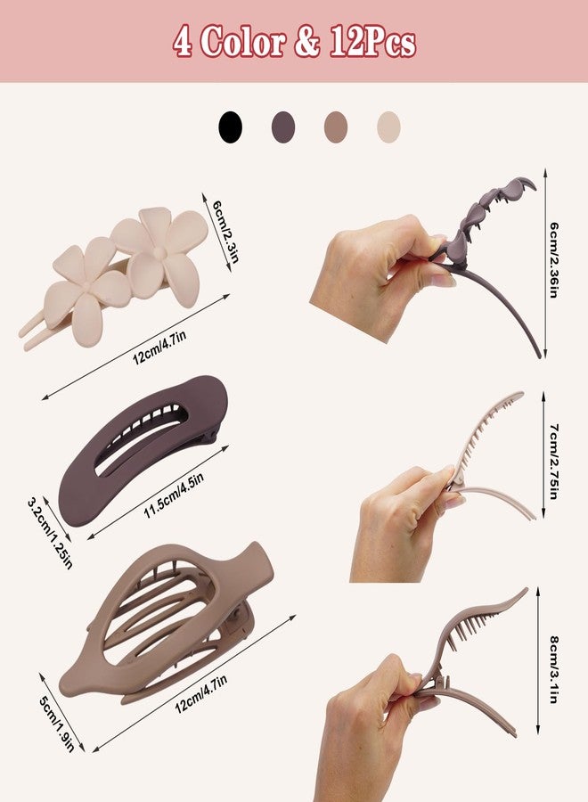 DOGODE 12 Pack Flat Hair Clips Set for Women –Matte Neutral Claw Clips, Flat Barrettes & Flower Hair Pins in Black, Blonde,Light Brown & Dark Brown, Strong Hold Styling Accessories for Thick & Thin Hair - Image 4